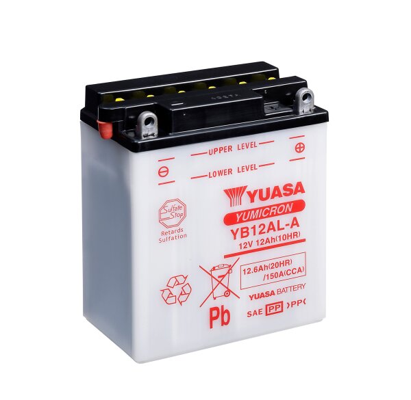 Yuasa Batterie YB12AL-A (DC) ohne Säure 12V/12AH (10 Std.) [136x82x162] CCA=150A Säurefüllmenge 800 ml