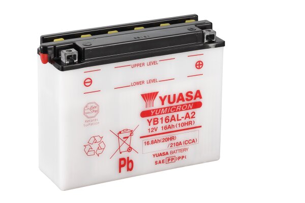 Yuasa Batterie YB16AL-A2 (CP) ohne Säure 12V/16AH (10 Std.) [207x71,5x164] CCA=210A