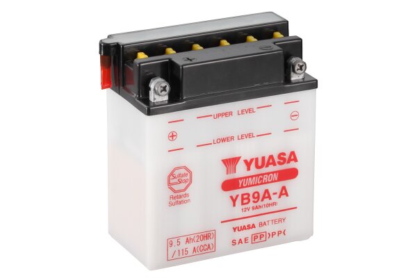 Yuasa Batterie YB9A-A (DC) ohne Säure 12V/9AH (10 Std.) [135x75x155] CCA=115A Säurefüllmenge 600ml