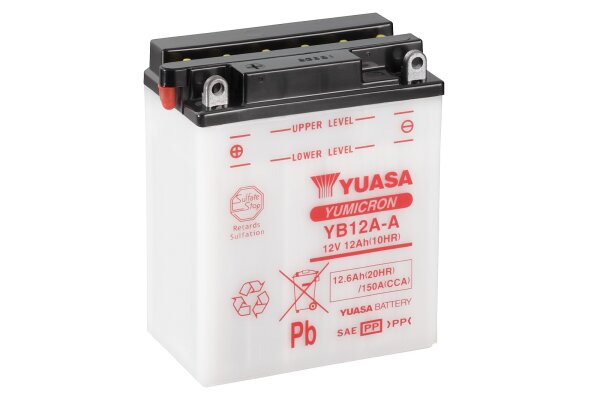 Yuasa Batterie YB12A-A (DC) ohne Säure 12V/12AH (10 Std.) [134x80x160] CCA=150A Säurefüllmenge 800 ml