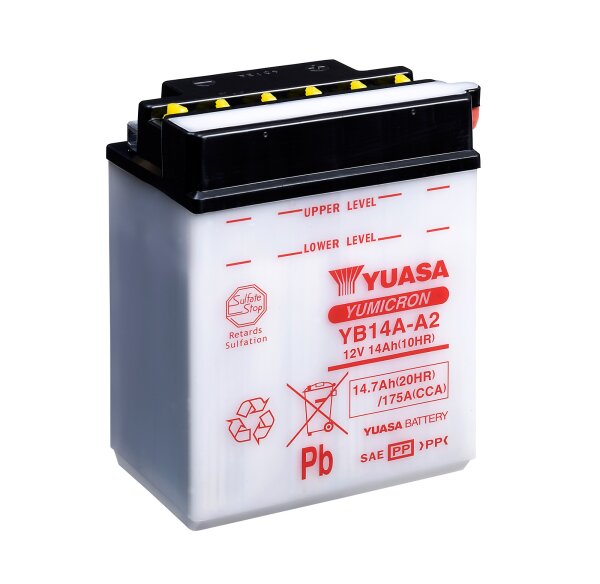 Yuasa Batterie YB14A-A2 (DC) ohne Säure 12V/14AH (10 Std.) [134x89x176] CCA=175A Säurefüllmenge 900 ml