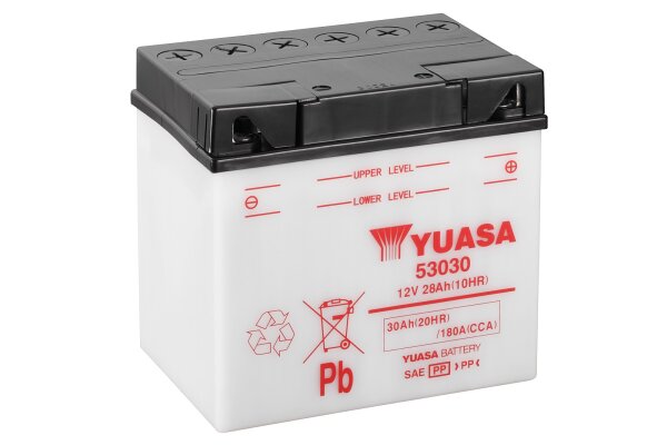 Yuasa Batterie 53030 (CP) mit Säurepack 12V/30AH (20 Std.) [186x130x171] CCA=180A