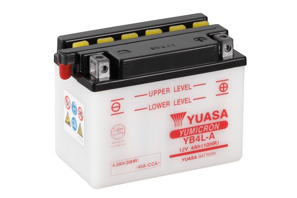 Yuasa Batterie YB4L-A (DC) ohne Säure 12V/4AH (10 Std.) [120x70x92] CCA=45A Säurefüllmenge 300 ml