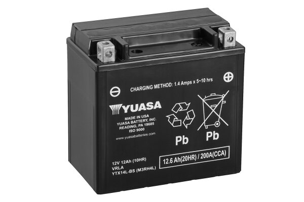 Yuasa Batterie YTX14L-BS (CP) mit Säurepack 12V/12AH (10 Std.) [150x87x145] CCA=200A