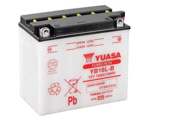 Yuasa Batterie YB16L-B (DC) ohne Säure 12V/19AH (10 Std.) [175x100x155] CCA=215A Säurefüllmenge 1200 ml