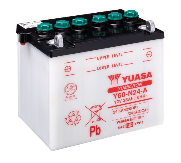 Yuasa Batterie Y60-N24-A (DC) ohne Säure 12V/28AH (10 Std.) [184x124x175] CCA=241A Säurefüllmenge 1700 ml