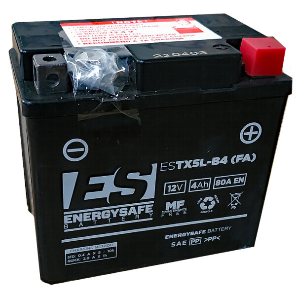 ES Energy Safe Batterie ENERGYSAFE ESTX5L-B4 (WC) AGM / Gel 12V/4AH (10 Std.) [114x71x106] CCA=80A (2 Jahre Garantie - s. Artikeltext)