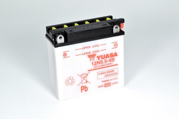 Yuasa Batterie 12N5.5-4B (DC) ohne Säure 12V/5,5AH (10 Std.) [137x61x131] CCA=55A Säurefüllmenge 400 ml