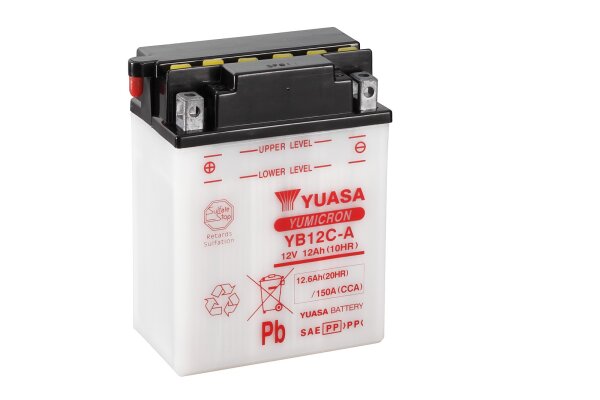 Yuasa Batterie YB12C-A (DC) ohne Säure 12V/12AH (10 Std.) [134x80x175] CCA=150A Säurefüllmenge 800 ml