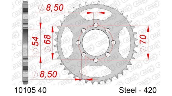 DC AFAM Stahl-Kettenrad 420 - 40Z (Silber) 10105-40| ID 54 LK 70 4-Loch