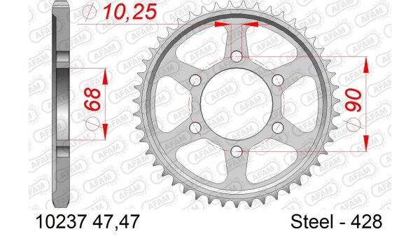 DC AFAM Stahl-Kettenrad 428 - 47Z (Silber) 10237-47| ID 68 LK 90 6-Loch