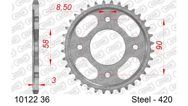 DC AFAM Stahl-Kettenrad 420 - 35Z (Silber) 10122-35 | ID 58 LK 90 4-Loch