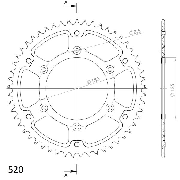 Supersprox Stealth-Kettenrad 520 - 53Z (rot) RST-210:53-RED|ID 125,0 LK 153,0 6-Loch