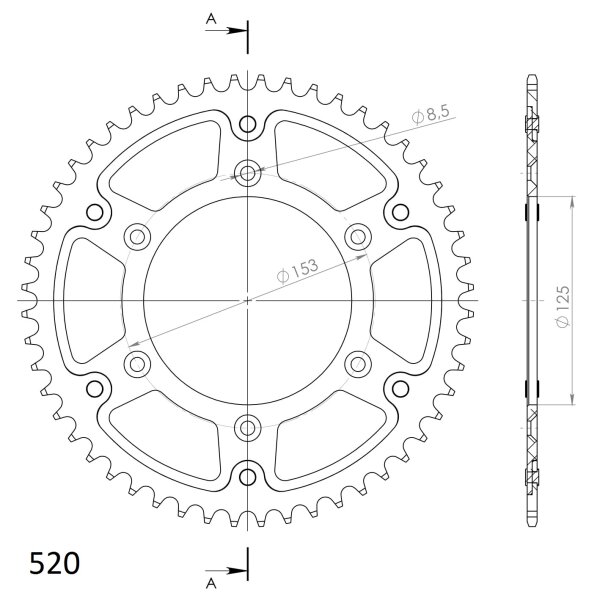 Supersprox Stealth-Kettenrad 520 - 51Z (gold) RST-210:51-GLD|ID 125,0 LK 153,0 6-Loch/6-Loch