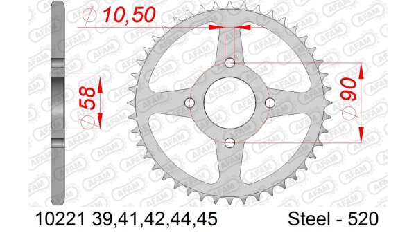 DC AFAM Stahl-Kettenrad 520 - 39Z (Schwarz) 10221-39| ID 58 LK 90 4-Loch