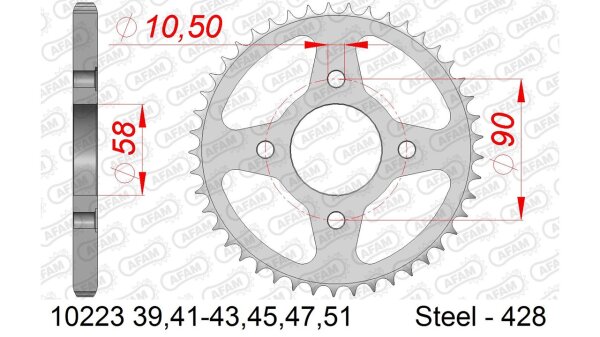 DC AFAM Stahl-Kettenrad 428 - 51Z (Silber) 10223-51| ID 58 LK 90 4-Loch