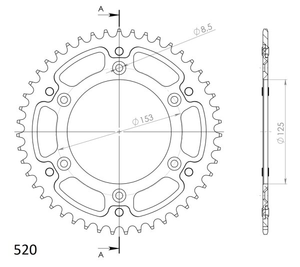 Supersprox Stealth-Kettenrad 520 - 46Z (gold) RST-210:46-GLD|ID 125,0 LK 153,0 6-Loch/6-Loch