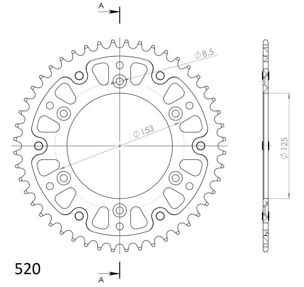 Supersprox Stealth-Kettenrad 520 - 48Z (gold) RST-210:48-GLD|ID 125,0 LK 153,0 6-Loch/6-Loch