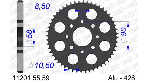 DC AFAM Alu-Kettenrad 428 - 55Z (Gun Metal) 11201-55 | ID 58 LK 90 4-Loch