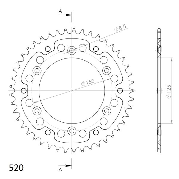 Supersprox Stealth-Kettenrad 520 - 44Z (gold) RST-210:44-GLD|ID 125,0 LK 153,0 6-Loch