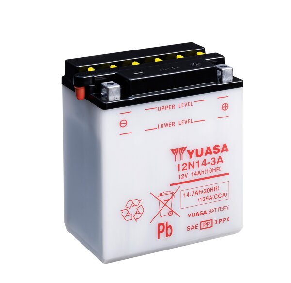 Yuasa Batterie 12N14-3A (DC) ohne Säure 12V/14AH (10 Std.) [134x89x166] CCA=125A Säurefüllmenge 800 ml