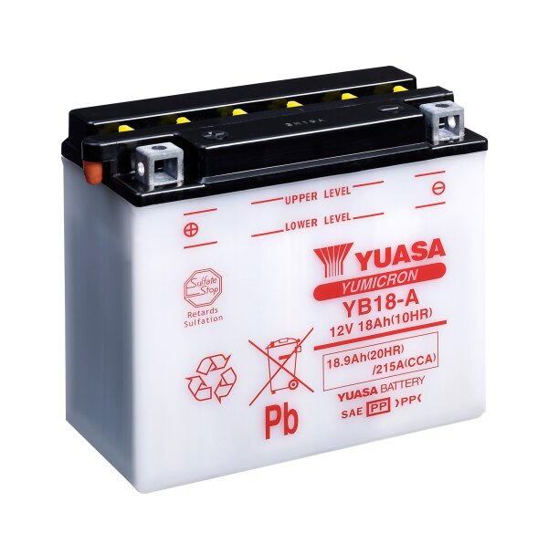 Yuasa Batterie YB18-A (DC) ohne Säure 12V/18AH (10 Std.) [180x90x162] CCA=215A Säurefüllmenge 1200 ml