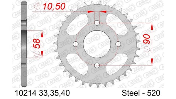 DC AFAM Stahl-Kettenrad 520 - 35Z (Silber) 10214-35| ID 58 LK 90 4-Loch