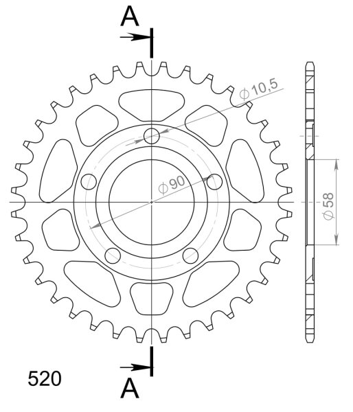 Supersprox Stealth-Kettenrad 520 - 36Z (gold) RST-604:36-GLD|ID 58,0 LK 90,0 5-Loch