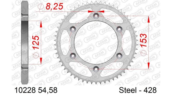 DC AFAM Stahl-Kettenrad 428 - 54Z (Silber) 10228-54| ID 125 LK 153 6-Loch