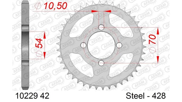 DC AFAM Stahl-Kettenrad 428 - 42Z (Silber) 10229-42| ID 54 LK 70 4-Loch