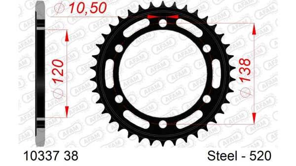 DC AFAM Stahl-Kettenrad 520 - 38Z (Schwarz) 10337-38| ID 120 LK 138 6-Loch