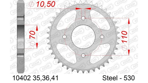 DC AFAM Stahl-Kettenrad 530 - 41Z (Silber) 10402-41| ID 70 LK 110 4-Loch