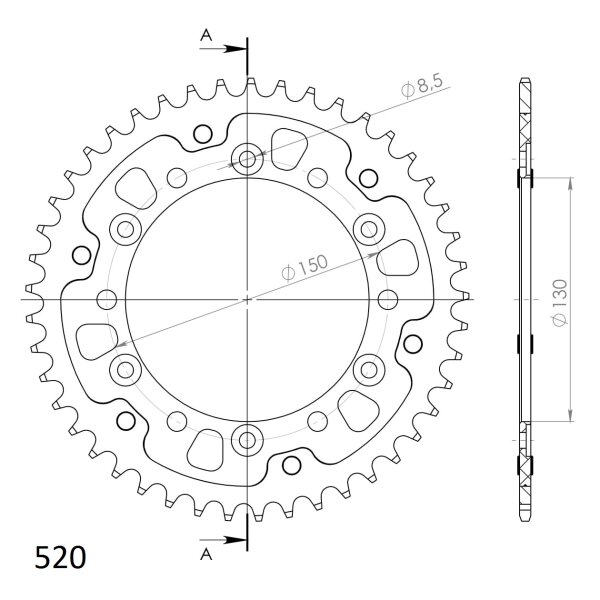 Supersprox Stealth-Kettenrad 520 - 45Z (gold) RST-245/3:45-GLD|ID 130,0 LK 150,0 6-Loch