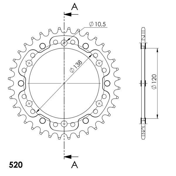 Supersprox Stealth-Kettenrad 520 - 36Z (rot) RST-846/2:36-RED|ID 120,0 LK 136,0 6-Loch