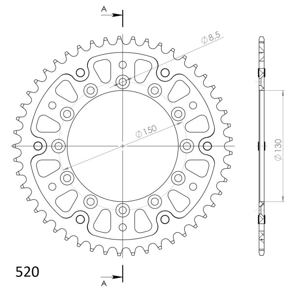 Supersprox Stealth-Kettenrad 520 - 49Z (rot) RST-245/2:49-RED|ID 130,0 LK 150,0 6-Loch