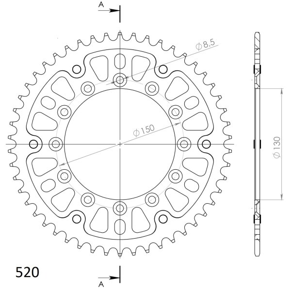 Supersprox Stealth-Kettenrad 520 - 50Z (gold) RST-245/2:50-GLD|ID 130,0 LK 150,0 6-Loch/6-Loch