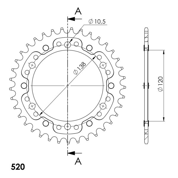 Supersprox Stealth-Kettenrad 520 - 37Z (gold) RST-846/2:37-GLD|ID 120,0 LK 136,0 6-Loch