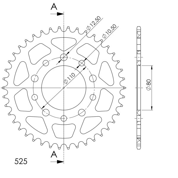 Supersprox Alu-Kettenrad 525 - 42Z (gold) RAL-1332:42-GLD|ID 80,0 LK 110,0 5-Loch/5-Loch