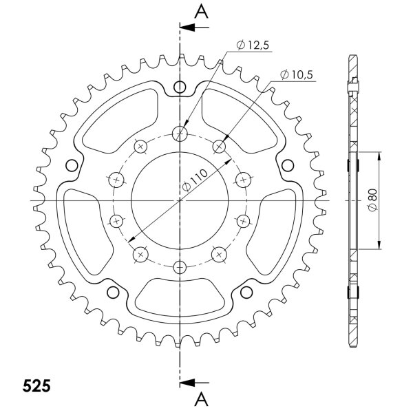 Supersprox Stealth-Kettenrad 525 - 46Z (rot) RST-1332:46-RED|ID 80,0 LK 110,0 5-Loch