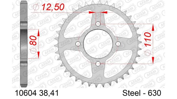 DC AFAM Stahl-Kettenrad 630 - 41Z (Silber) 10604-41| ID 80 LK 110 4-Loch