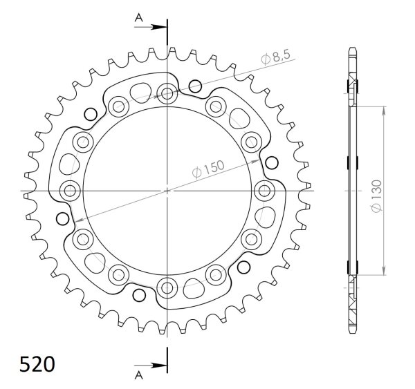 Supersprox Stealth-Kettenrad 520 - 42Z (rot) RST-245/2:42-RED|ID 130,0 LK 150,0 6-Loch