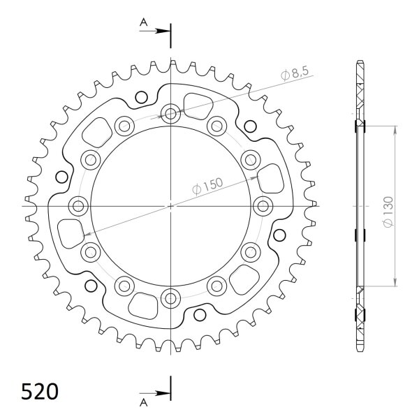 Supersprox Stealth-Kettenrad 520 - 45Z (rot) RST-245/2:45-RED|ID 130,0 LK 150,0 6-Loch