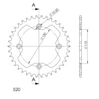 Supersprox Alu-Kettenrad 520 - 38Z (rot) RAL-1350:38-RED|ID 110,0 LK 130,0 4-Loch