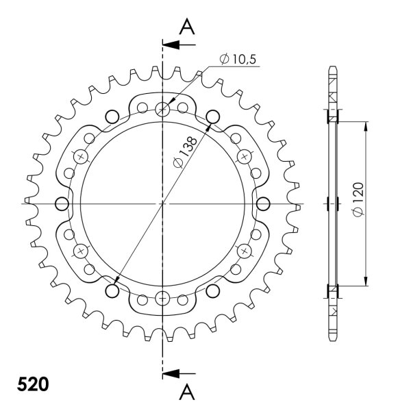 Supersprox Stealth-Kettenrad 520 - 38Z (silber) RST-846/2:38-SLV|ID 120,0 LK 136,0 6-Loch