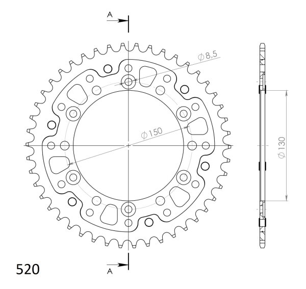 Supersprox Stealth-Kettenrad 520 - 46Z (gold) RST-245/3:46-GLD|ID 130,0 LK 150,0 6-Loch