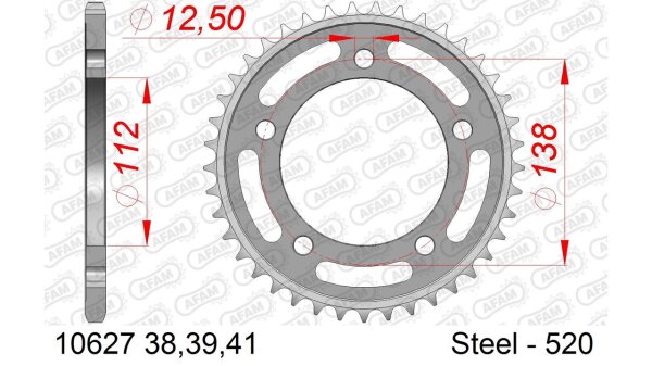 DC AFAM Stahl-Kettenrad 520 - 38Z (Silber) 10627-38| ID 112 LK 138 5-Loch