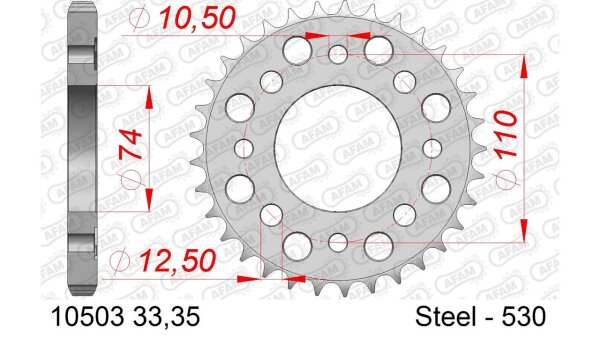 DC AFAM Stahl-Kettenrad 530 - 33Z (Silber) 10503-33| ID 74 LK 110 4-Loch