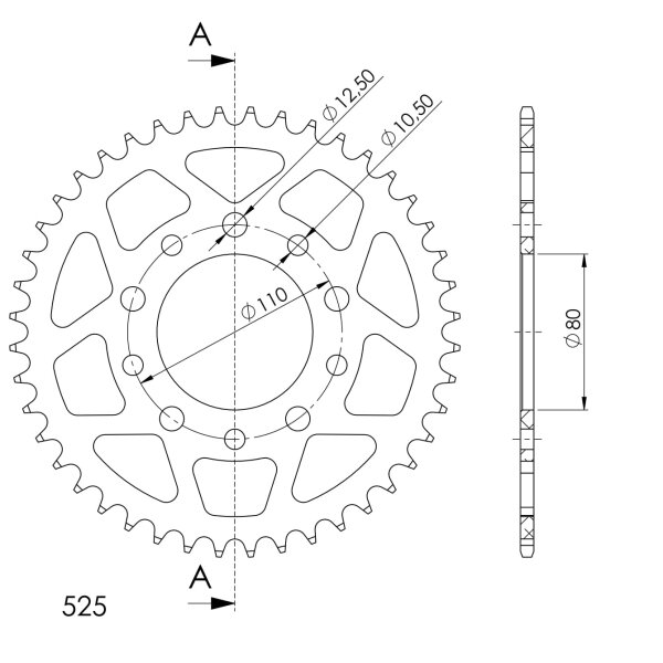 Supersprox Alu-Kettenrad 525 - 44Z (rot) RAL-1332:44-RED|ID 80,0 LK 110,0 5-Loch/5-Loch