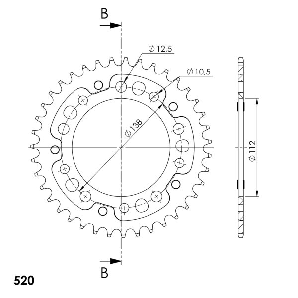 Supersprox Stealth-Kettenrad 520 - 39Z (silber) RST-1303:39-SLV|ID 112,0 LK 138,0 5-Loch/5-Loch