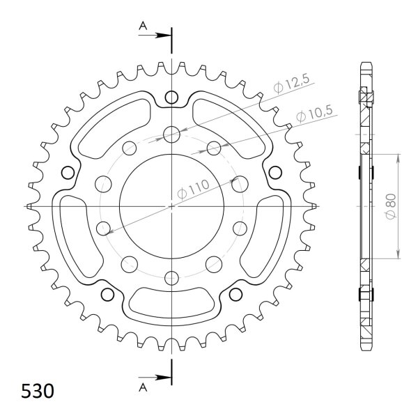 Supersprox Stealth-Kettenrad 530 - 42Z (rot) RST-1334:42-RED|ID 80,0 LK 110,0 5-Loch/5-Loch